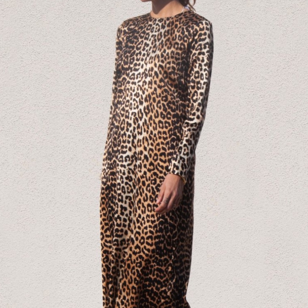 NWT Ganni leopard print silk long sleeve dress US8